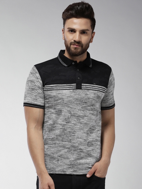 

Okane Men Grey & Black Colourblocked Polo Collar T-shirt