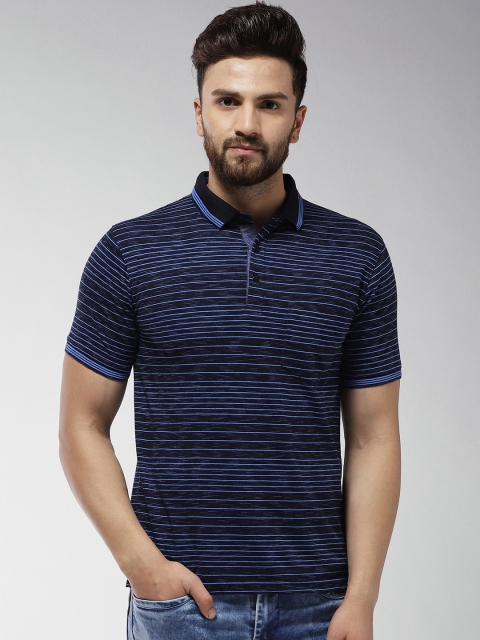 

Okane Men Blue Striped Polo Collar T-shirt
