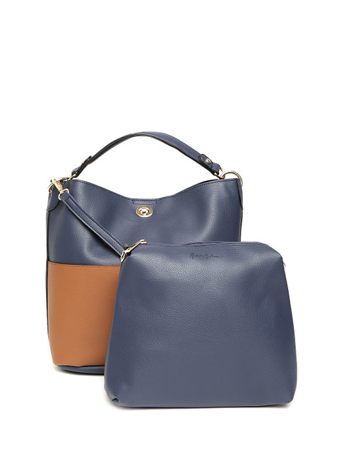 

Mast & Harbour Navy & Brown Colourblocked Handheld Bag, Navy blue