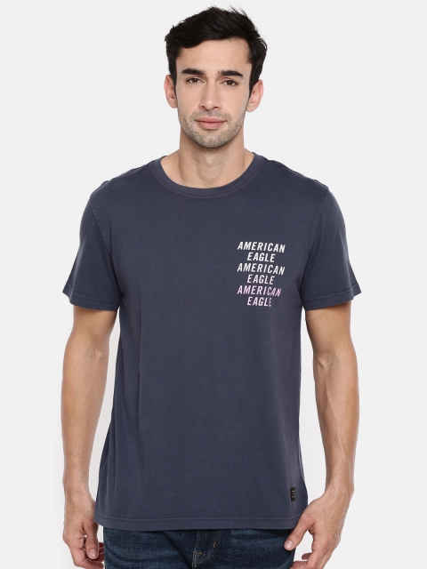 

AMERICAN EAGLE OUTFITTERS Men Blue Solid Round Neck T-shirt