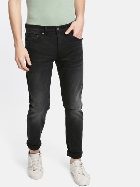

AMERICAN EAGLE OUTFITTERS Men Black Flex Tapered Fit Mid-Rise Clean Look Stretchable Jeans