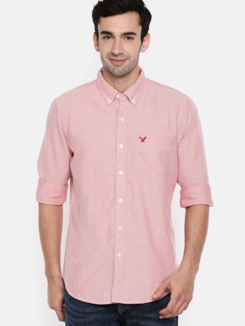 

AMERICAN EAGLE OUTFITTERS Men Pink Slim Fit Solid Casual Shirt