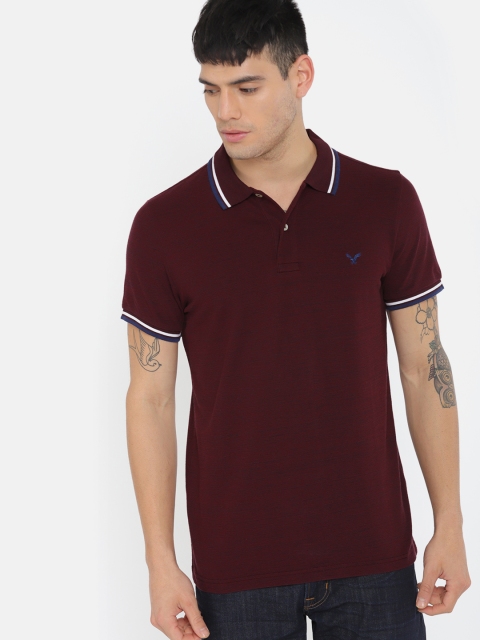 

AMERICAN EAGLE OUTFITTERS Men Burgundy Solid Polo Collar T-shirt
