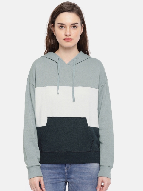

AMERICAN EAGLE OUTFITTERS Women Grey & White Colourblocked Sweatshirt