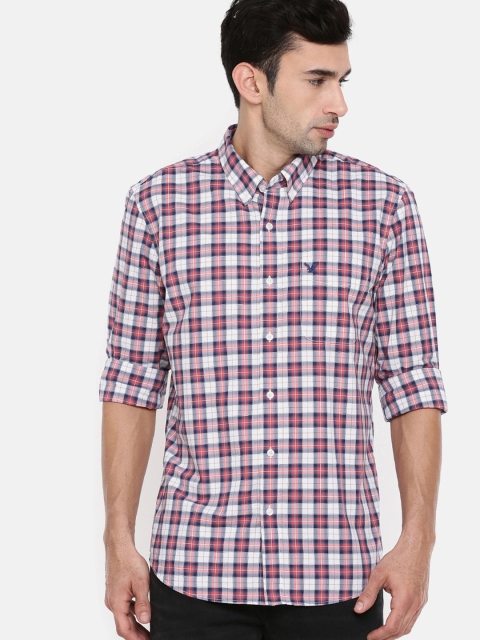 

AMERICAN EAGLE OUTFITTERS Men White & Red Slim Fit Checked Casual Shirt