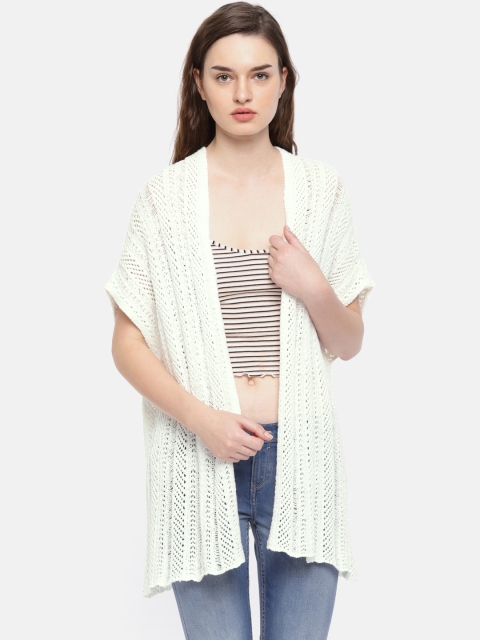 

AMERICAN EAGLE OUTFITTERS White Self Design Open Front Shrug