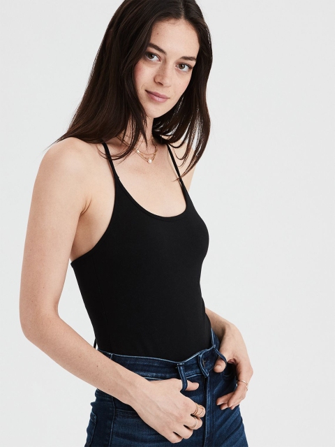 

AMERICAN EAGLE OUTFITTERS Women Black Solid Bodysuit