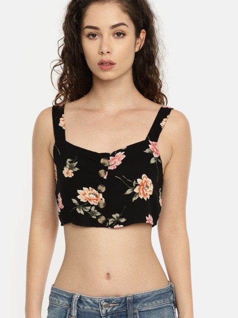 

AMERICAN EAGLE OUTFITTERS Women Black Printed Crop Top