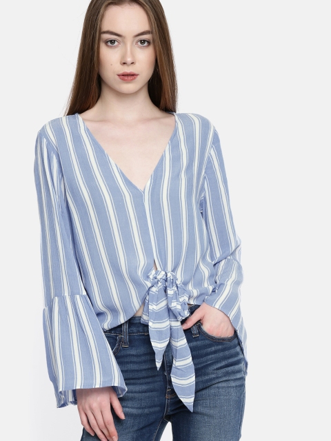 

AMERICAN EAGLE OUTFITTERS Women Blue & White Striped Top