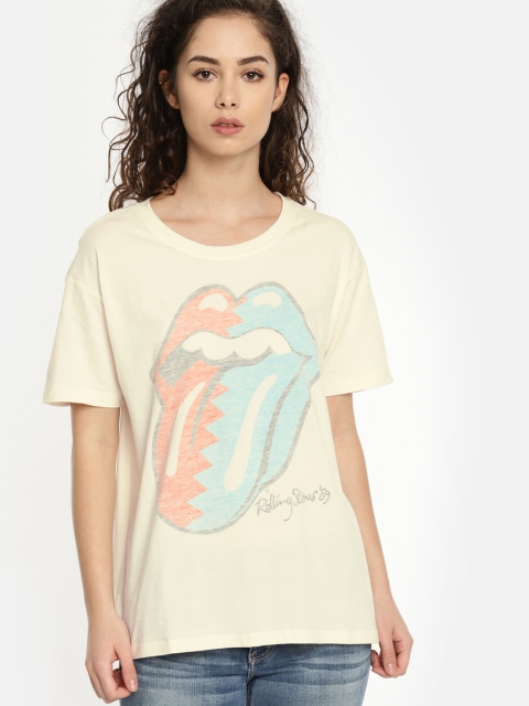 

AMERICAN EAGLE OUTFITTERS Women Off-White Printed Round Neck T-shirt