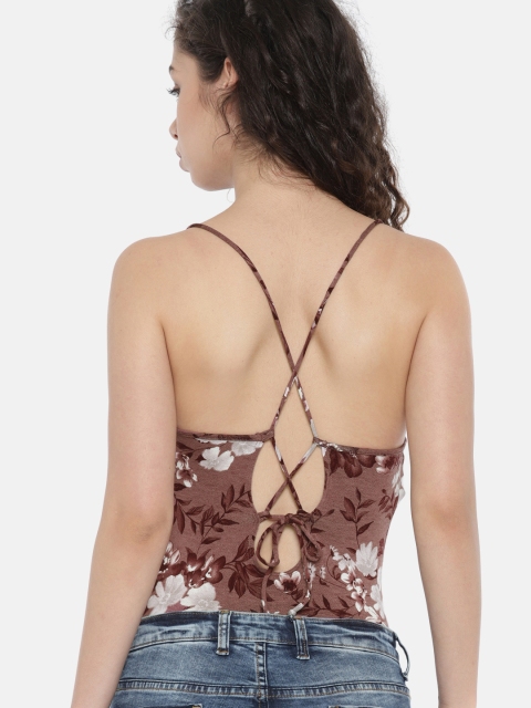 

AMERICAN EAGLE OUTFITTERS Burgundy Floral Print Bodysuit