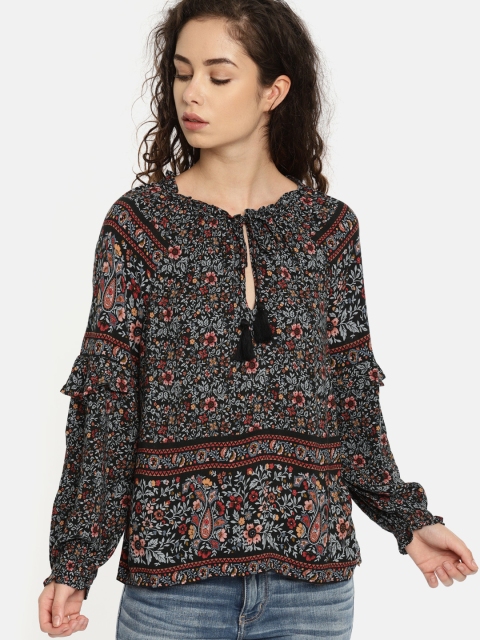

AMERICAN EAGLE OUTFITTERS Women Black Printed Top