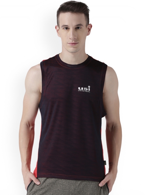 

USI UNIVERSAL Men Maroon Colourblocked Round Neck T-shirt