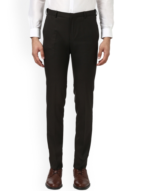 

Raymond Men Black & Brown Slim Fit Solid Formal Trousers