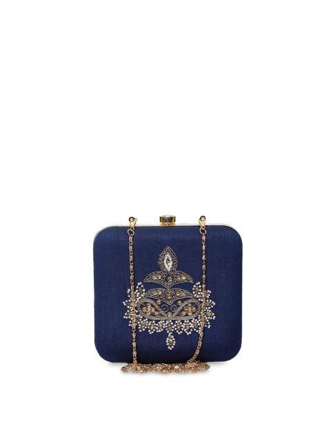 

TJORI Blue Embroidered Clutch