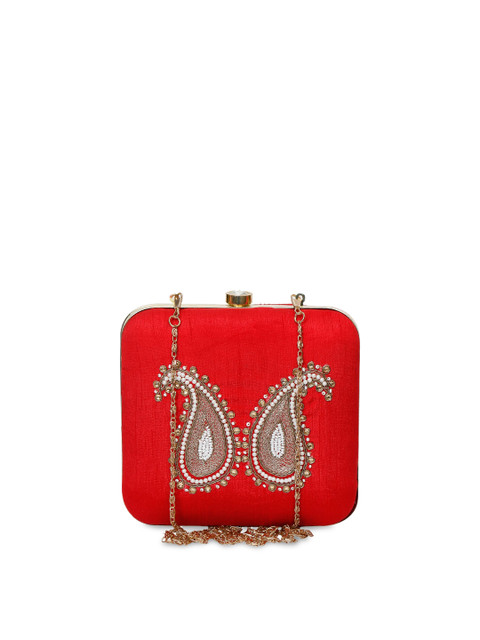 

TJORI Red Embellished Clutch