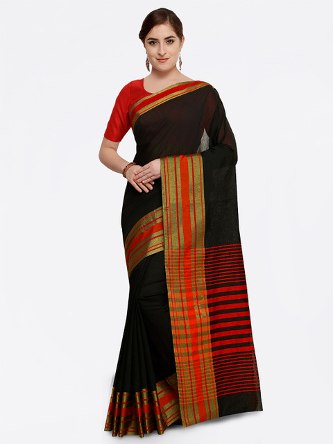 

Pisara Black & Red Cotton Blend Woven Design Chanderi Saree