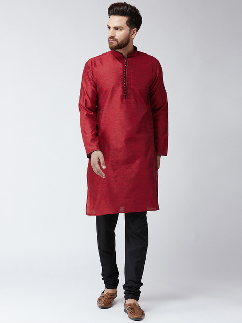 

SOJANYA Men Maroon & Black Self Design Kurta with Churidar