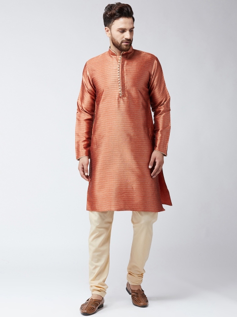

SOJANYA Men Copper-Toned & Cream-Coloured Self Design Kurta with Churidar