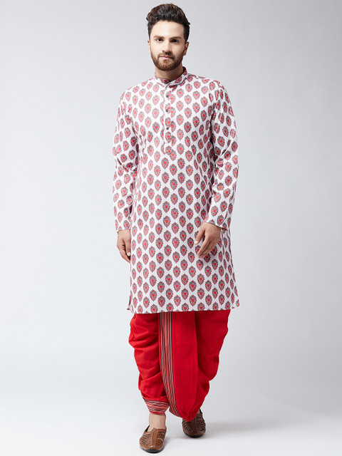 

SOJANYA Men White & Red Printed Kurta with Dhoti Pants