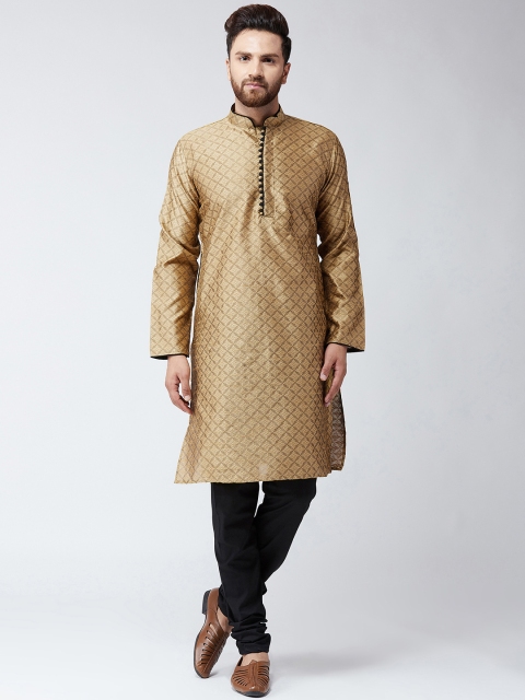 

SOJANYA Men Brown & Black Self Design Kurta with Churidar