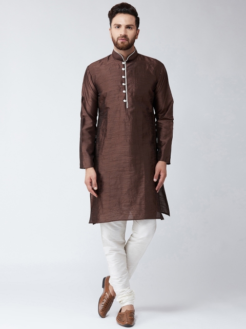 

SOJANYA Men Brown & White Self Design Kurta with Churidar