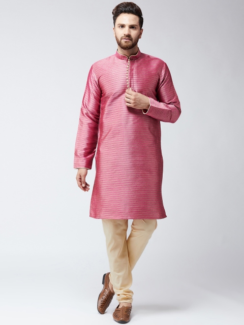

SOJANYA Men Pink & Beige Self Design Kurta with Churidar