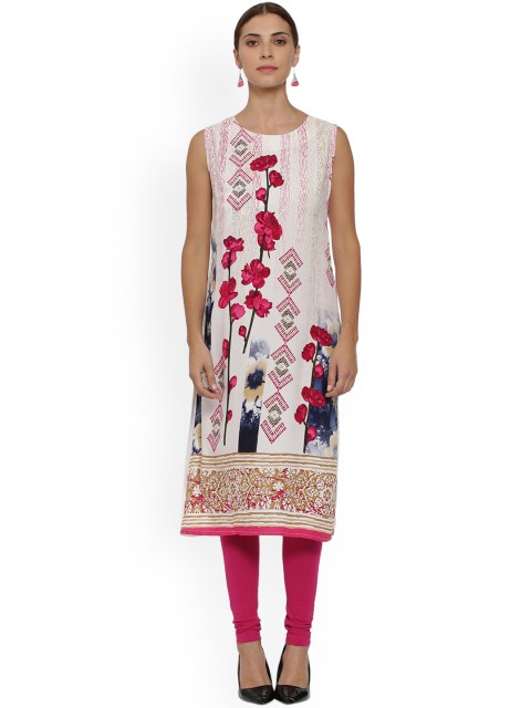 

Soch Women White & Pink Printed Straight Kurta