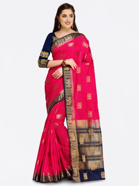 

Rajnandini Magenta & Navy Blue Silk Blend Woven Design Kanjeevaram Saree