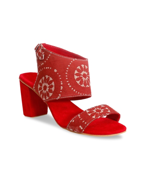 

TJORI Women Red Printed Heels