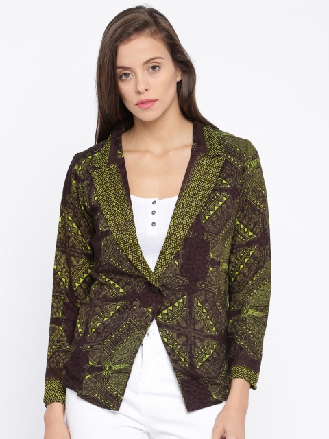 

Global Desi Brown & Green Printed Jacket
