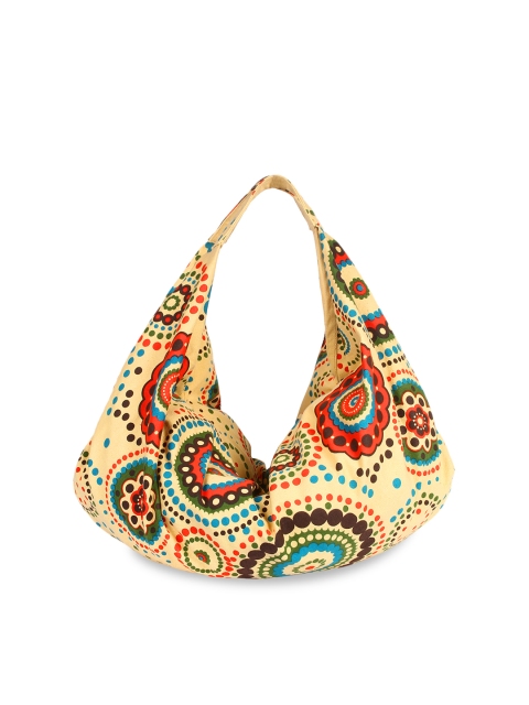

Anekaant Yellow & Red Printed Hobo Bag