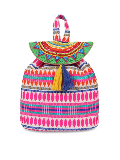 

Anekaant Women Pink & Multicoloured Textured Backpack