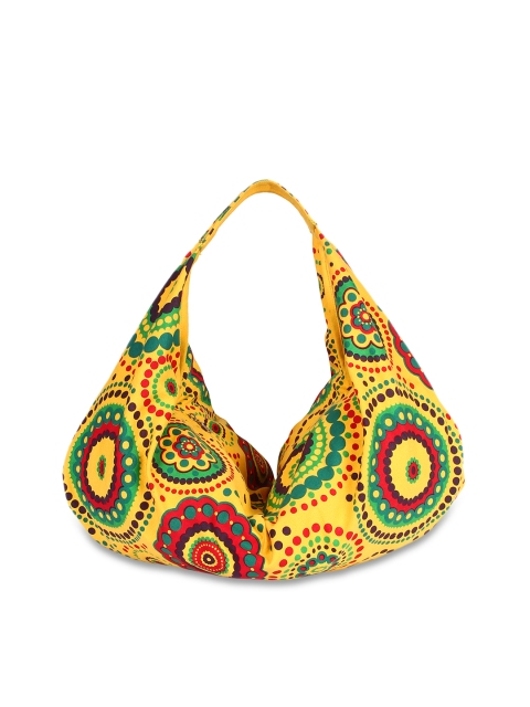 

Anekaant Yellow & Green Printed Hobo Bag