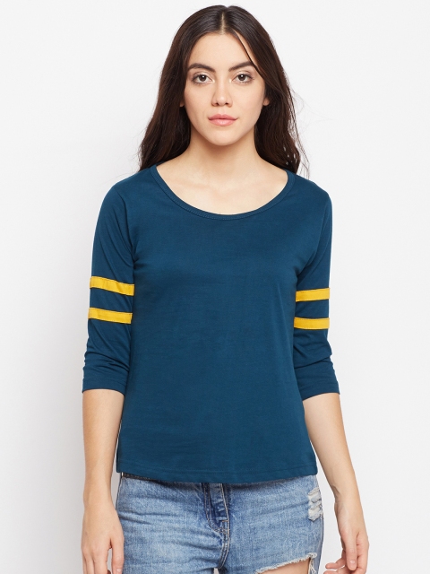 

The Dry State Women Teal Blue Solid Round Neck T-shirt