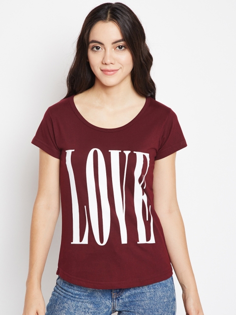 

The Dry State Women Maroon Printed Round Neck T-shirt
