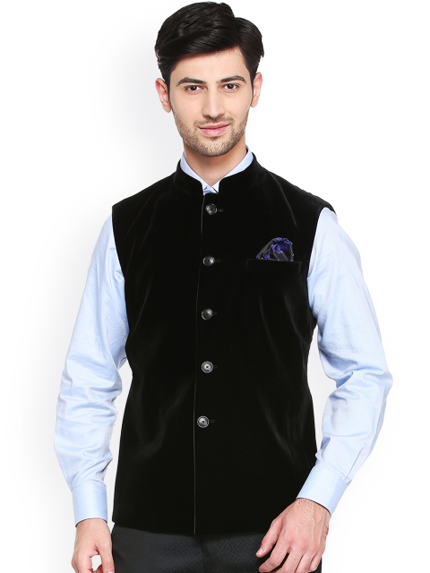 

V Dot Men Black Solid Nehru Jacket