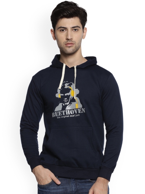 

Campus Sutra Men Navy Blue Printed Hooded Sweatshirt
