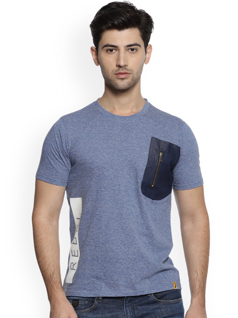 

Campus Sutra Men Blue Printed Round Neck T-shirt