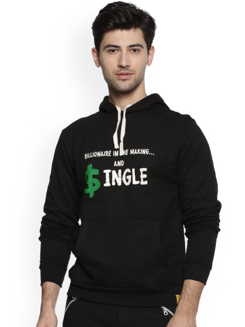

Campus Sutra Men Black Printed Hooded Sweatshirt