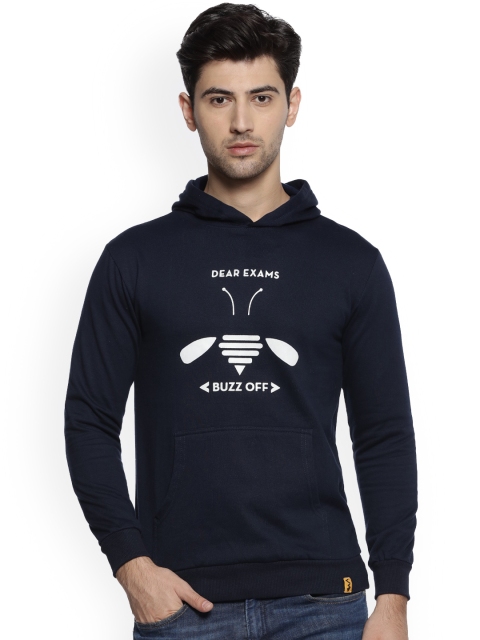 

Campus Sutra Men Navy Blue & White Printed Hooded Sweatshirt