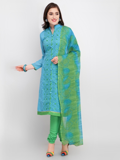 

Rajnandini Blue & Green Cotton Blend Unstitched Dress Material