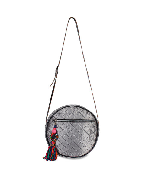 

Anekaant Silver-Toned Textured Sling Bag