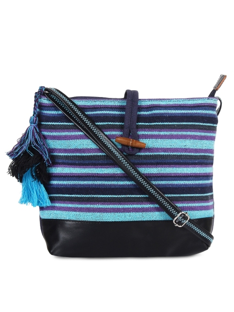 

Anekaant Blue & Black Striped Sling Bag