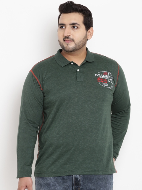 

John Pride Plus Size Men Green Printed Polo Collar T-shirt