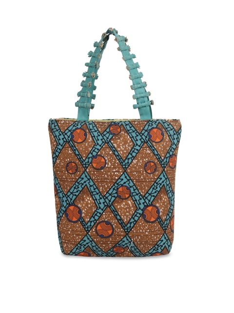 

Diwaah Brown & Teal Printed Tote Bag