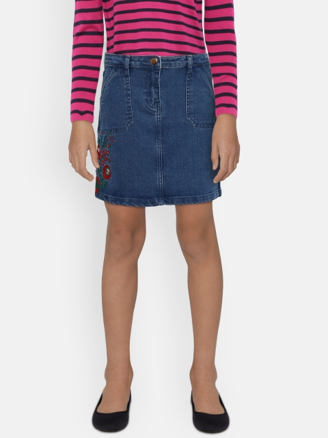 

Fame Forever by Lifestyle Girls Blue Embroidered Denim Skirt
