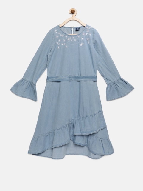 

Fame Forever by Lifestyle Girls Blue Floral Embroidered Detail A-Line Dress