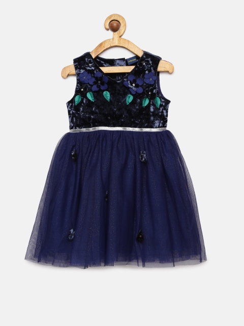 

Juniors by Lifestyle Girls Navy Blue Embellished Fit and Flare Dress
