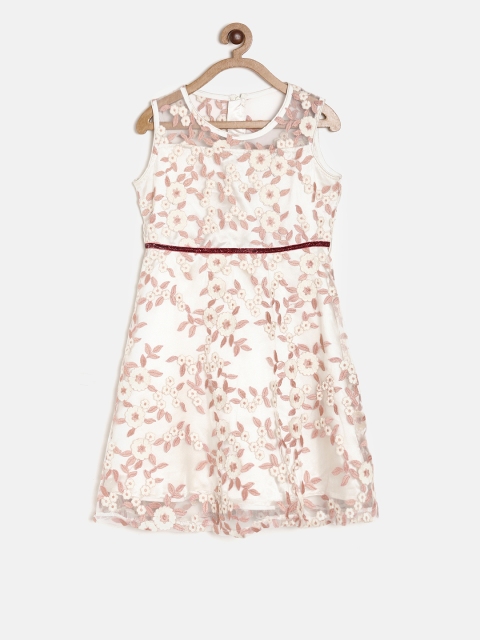 

Fame Forever by Lifestyle Girls White & Peach-Coloured Floral Embroidered A-Line Dress